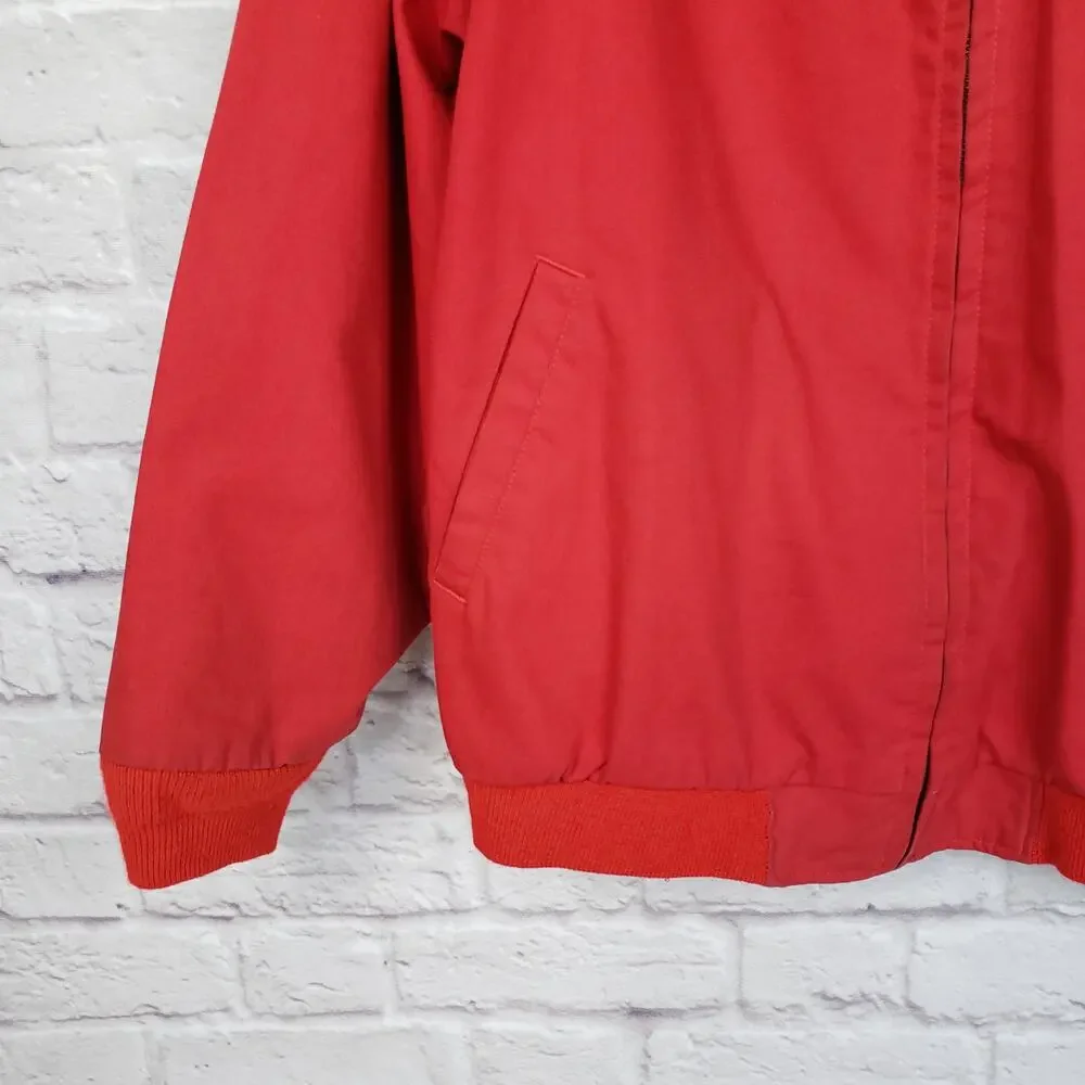 Vintage LL Bean Red Cotton Canvas Bomber Chore Jacket Zip Front Size Large